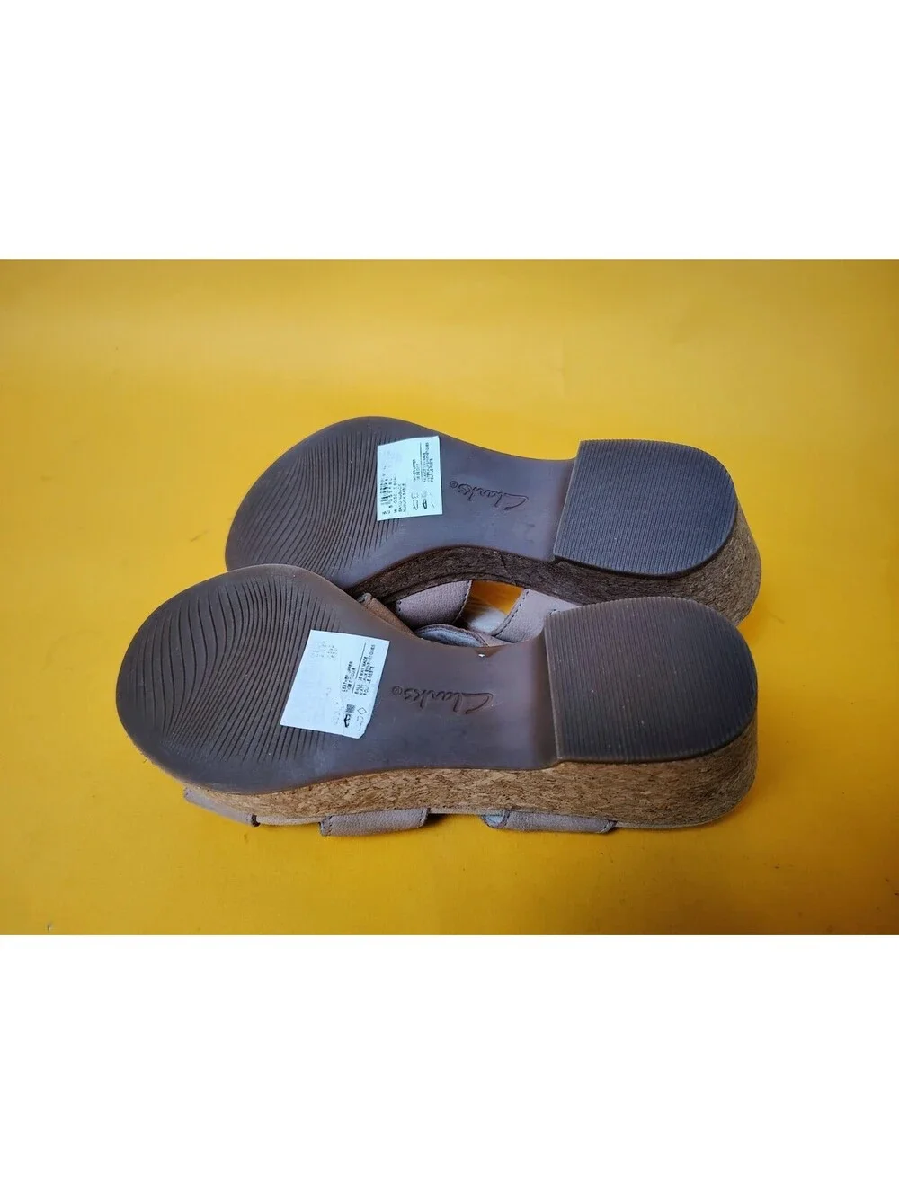 Clarks Giselle Beach Suede Cork Wedge Sandals Pink Taupe Slingback Womens Size 8